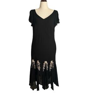 Dressbarn Y2K Embroidered Beaded Asymmetrical Whimsigoth Cocktail Dress Black 16
